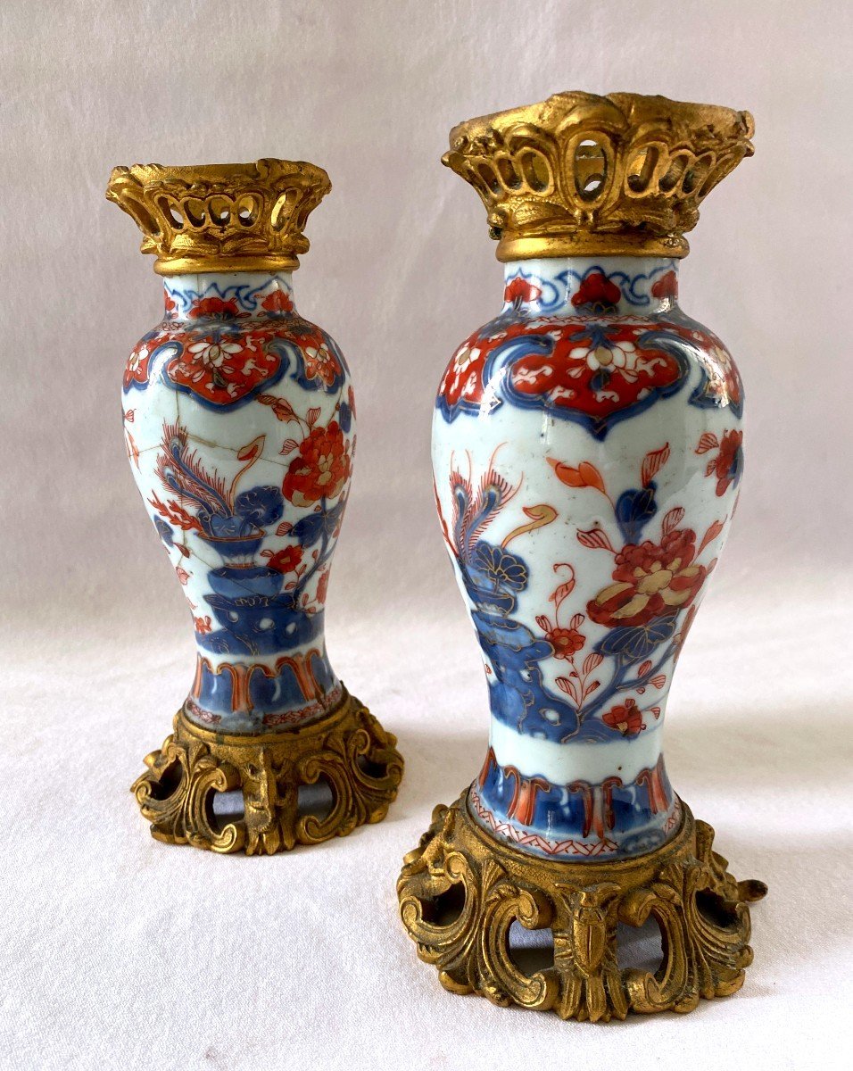 Paire De Vases De Chine Montés Bronze Doré-photo-2