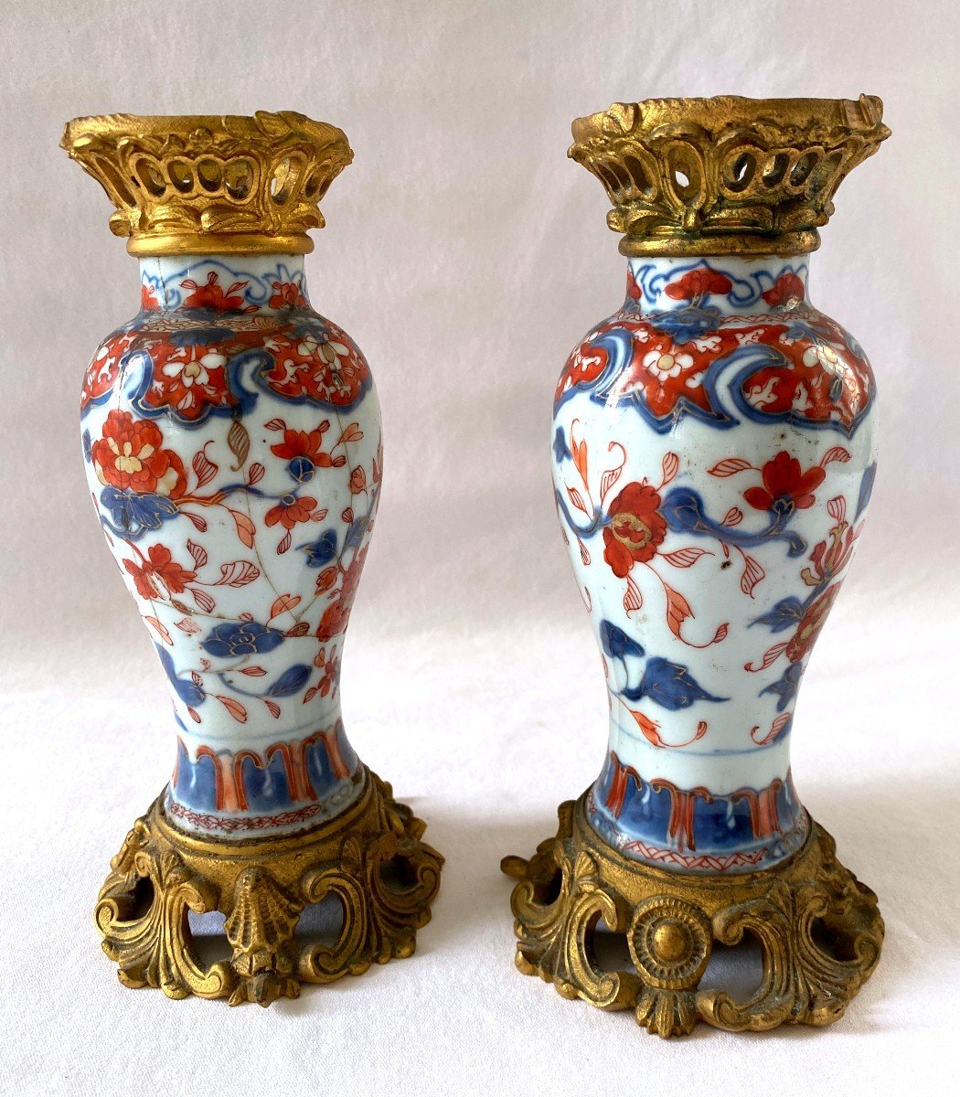 Paire De Vases De Chine Montés Bronze Doré-photo-4