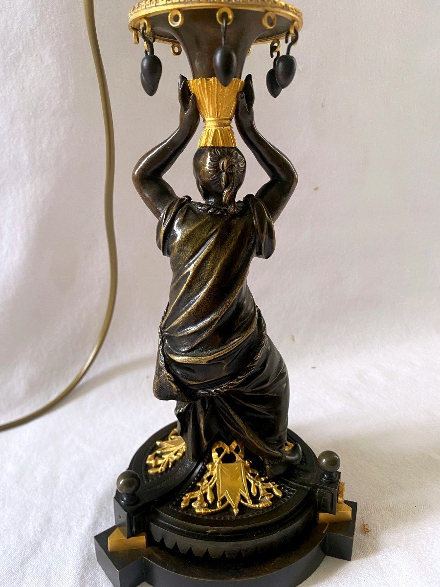 Chinese Candlestick In Bronze Mounted As A Lamp-photo-4