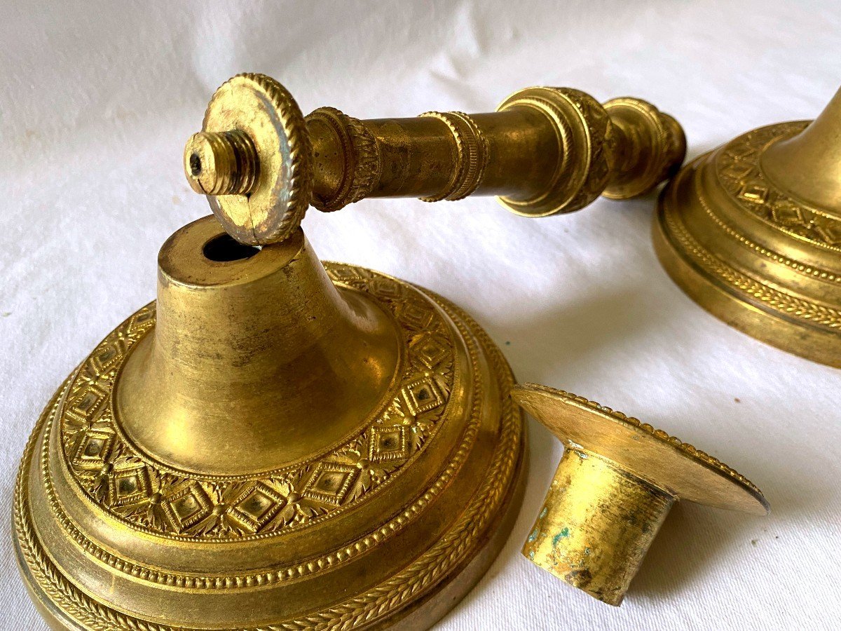 Pair Of Directoire Candlesticks In Chiseled Bronze -photo-6