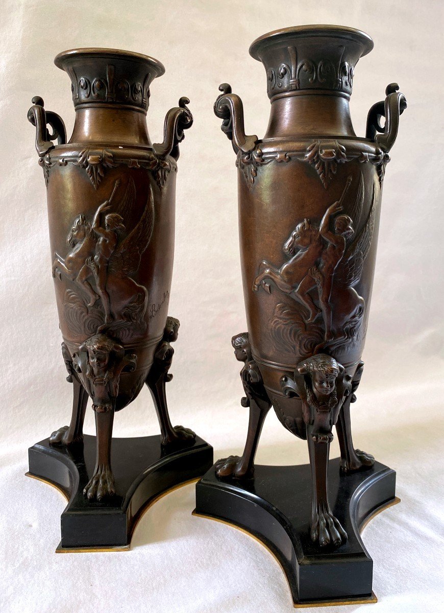 Pair Of Bronze Vases Signed Lindemberg