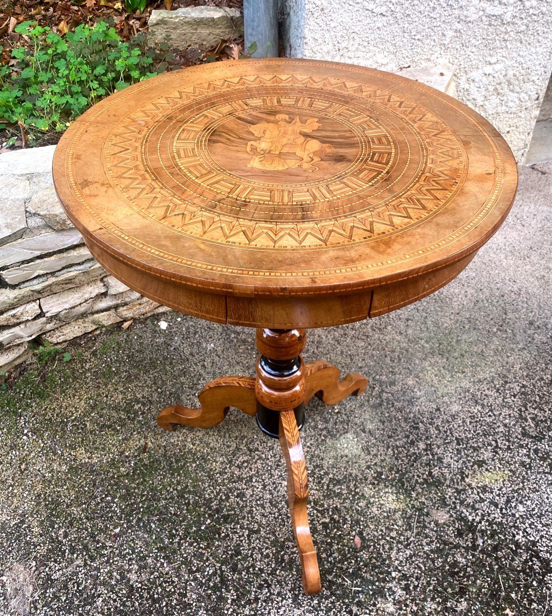 Italian Marquetry Pedestal Table-photo-2