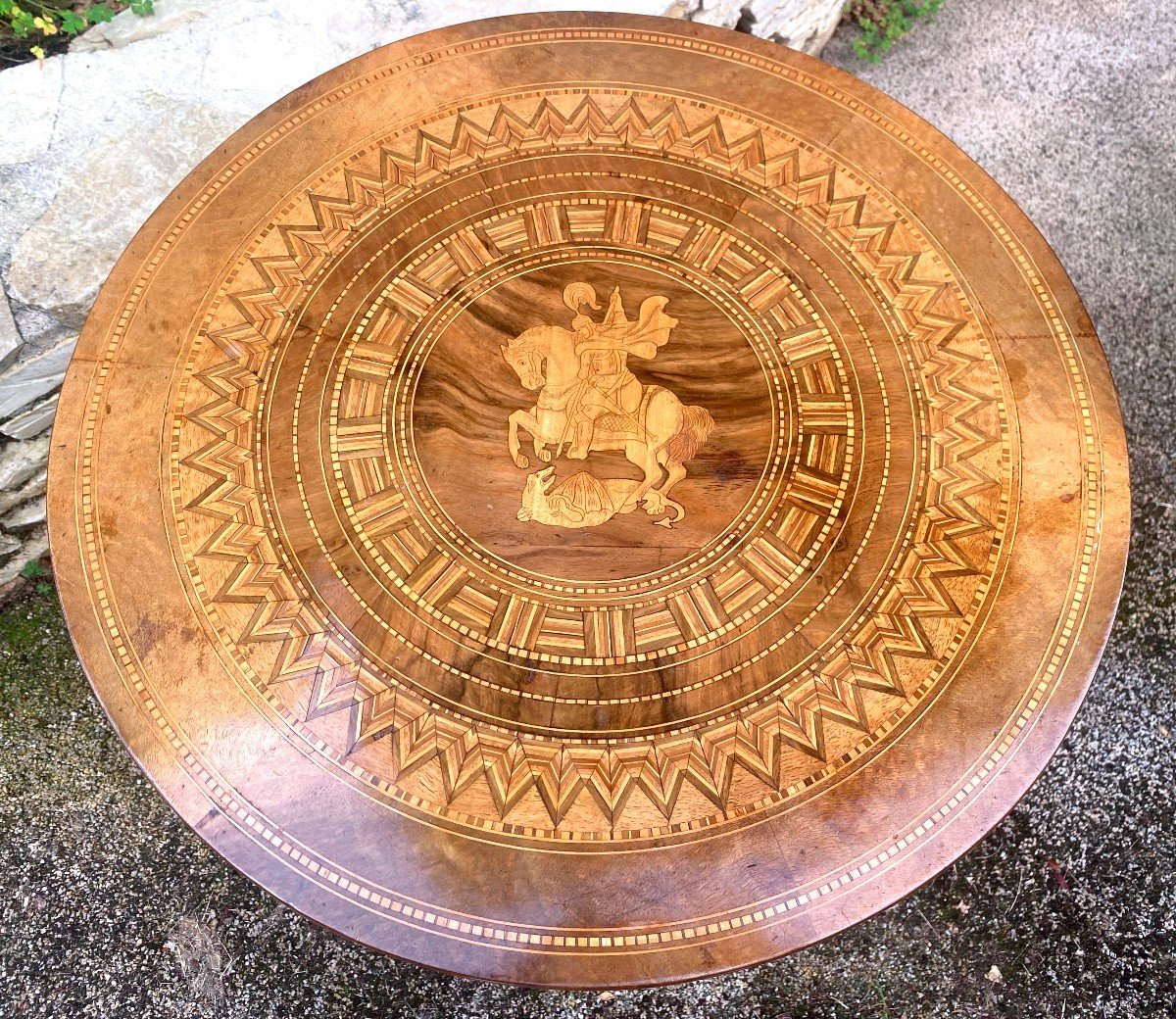 Italian Marquetry Pedestal Table