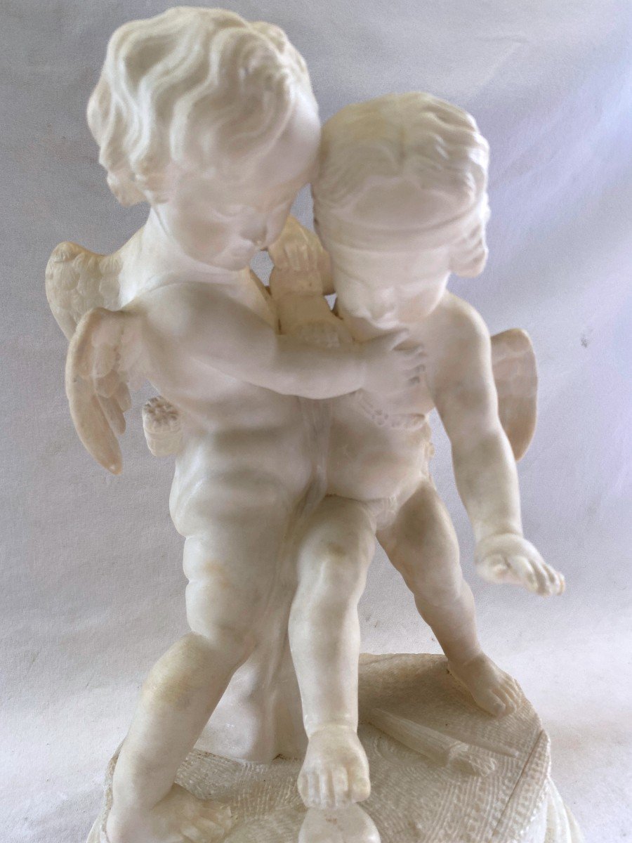 Alabaster Sculpture Cupid And Love By Falconnet-photo-3