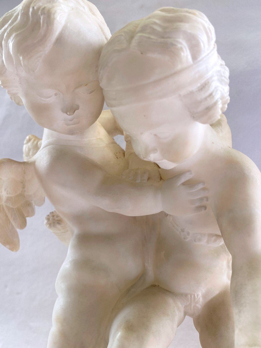 Alabaster Sculpture Cupid And Love By Falconnet-photo-4