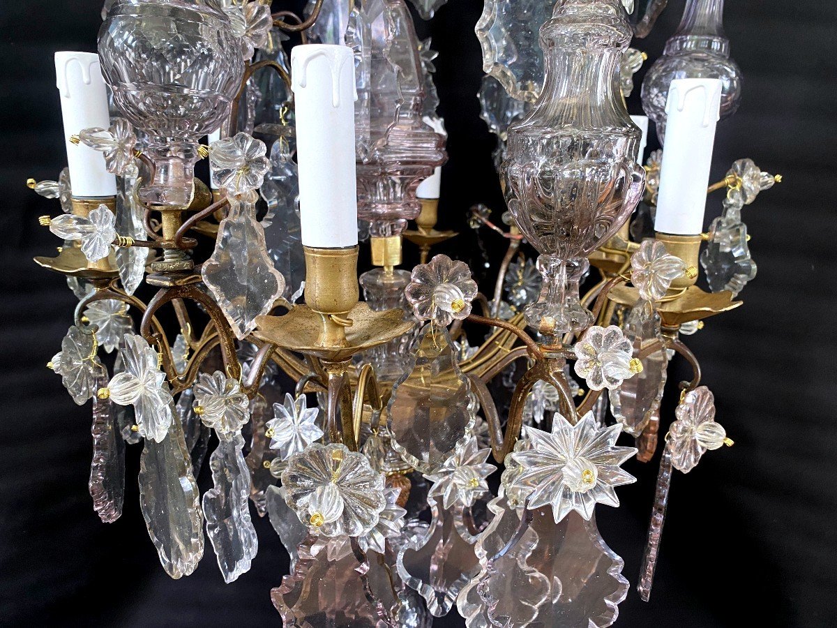 Lustre Cage d'époque Louis XV En Bronze Et Cristal-photo-1