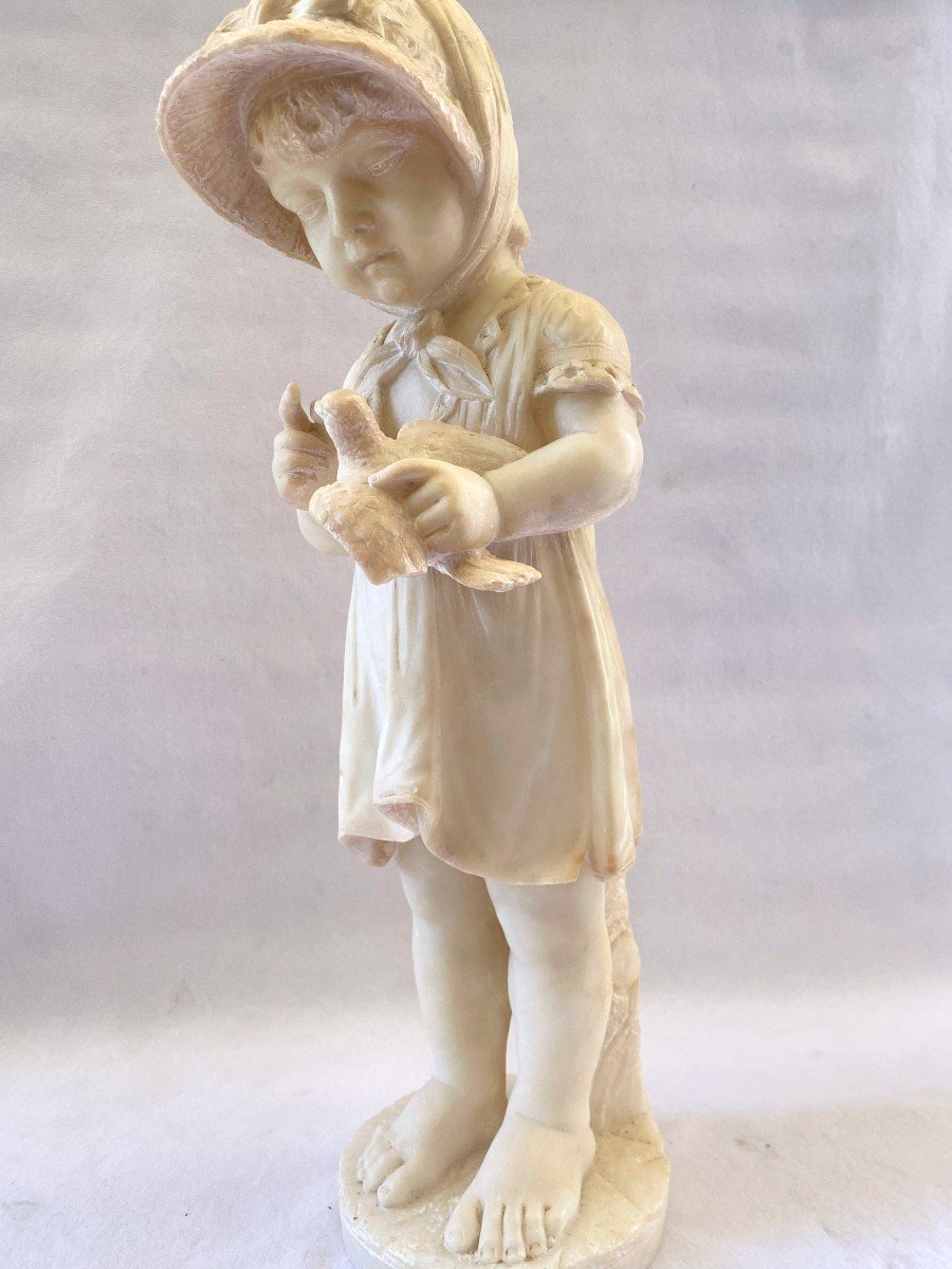 Alabaster Sculpture Young Girl With Bird-photo-2