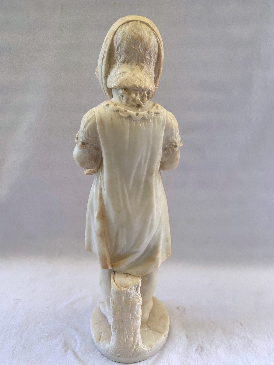 Alabaster Sculpture Young Girl With Bird-photo-3