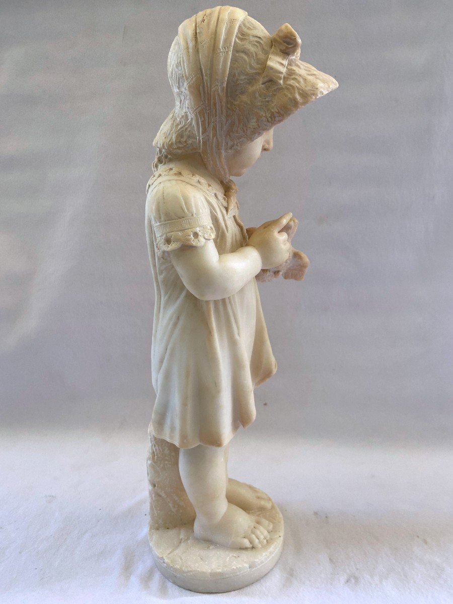 Alabaster Sculpture Young Girl With Bird-photo-4