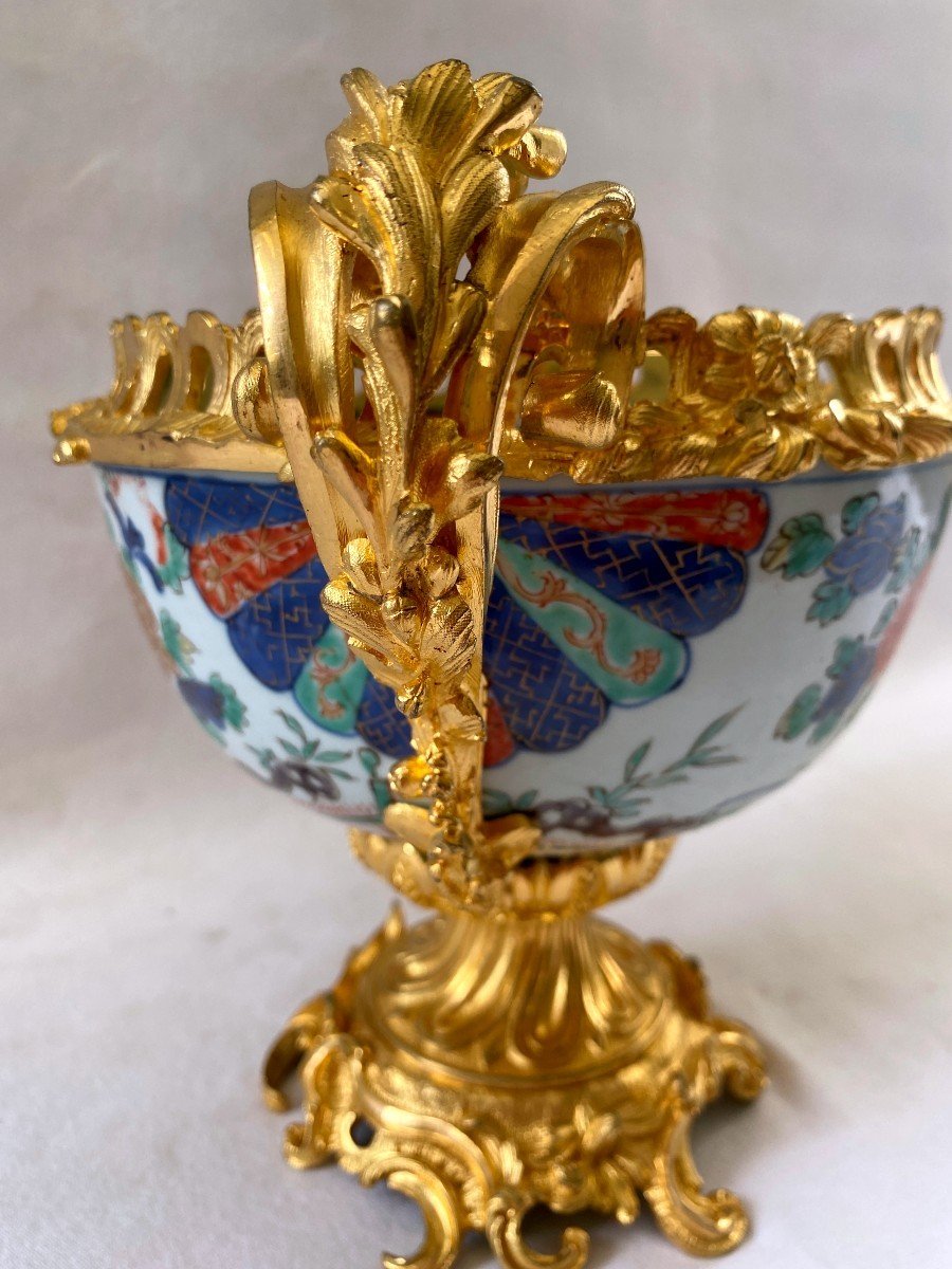 Cup In Famille Verte Kangxi Period Mounted Gilt Bronze -photo-5