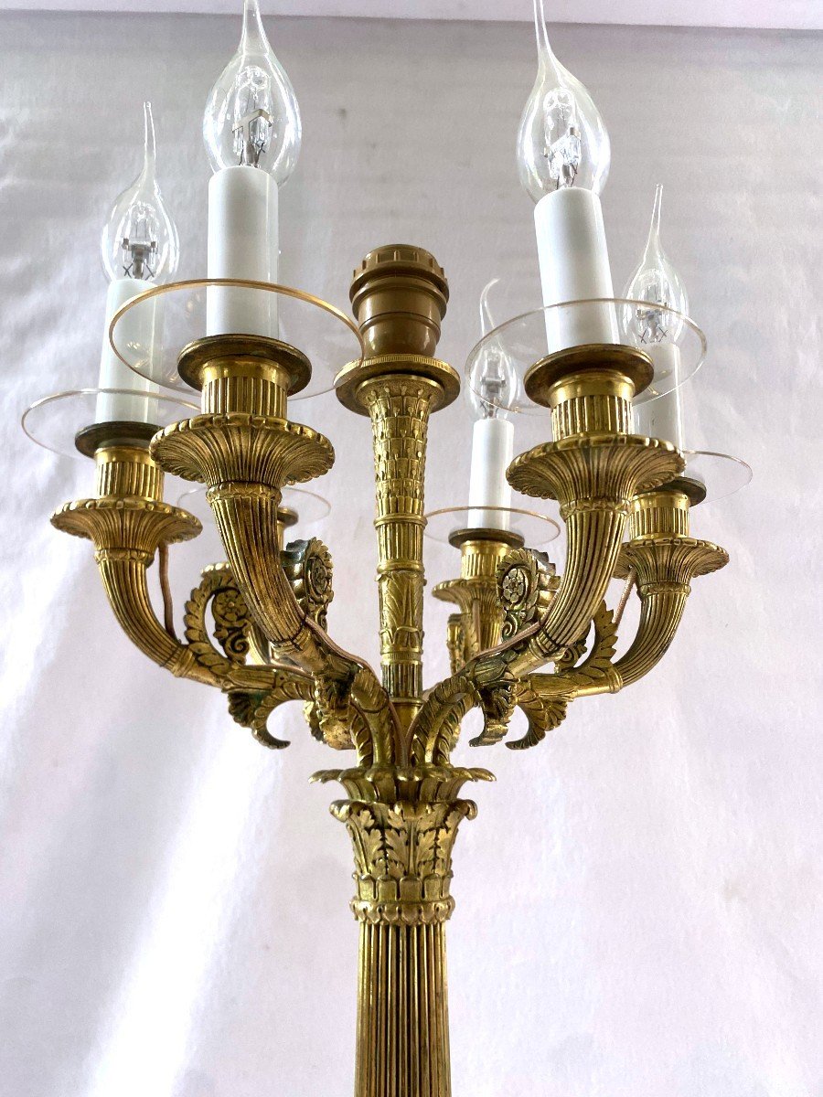 Large Gilt Bronze Candelabra Lamp-photo-2