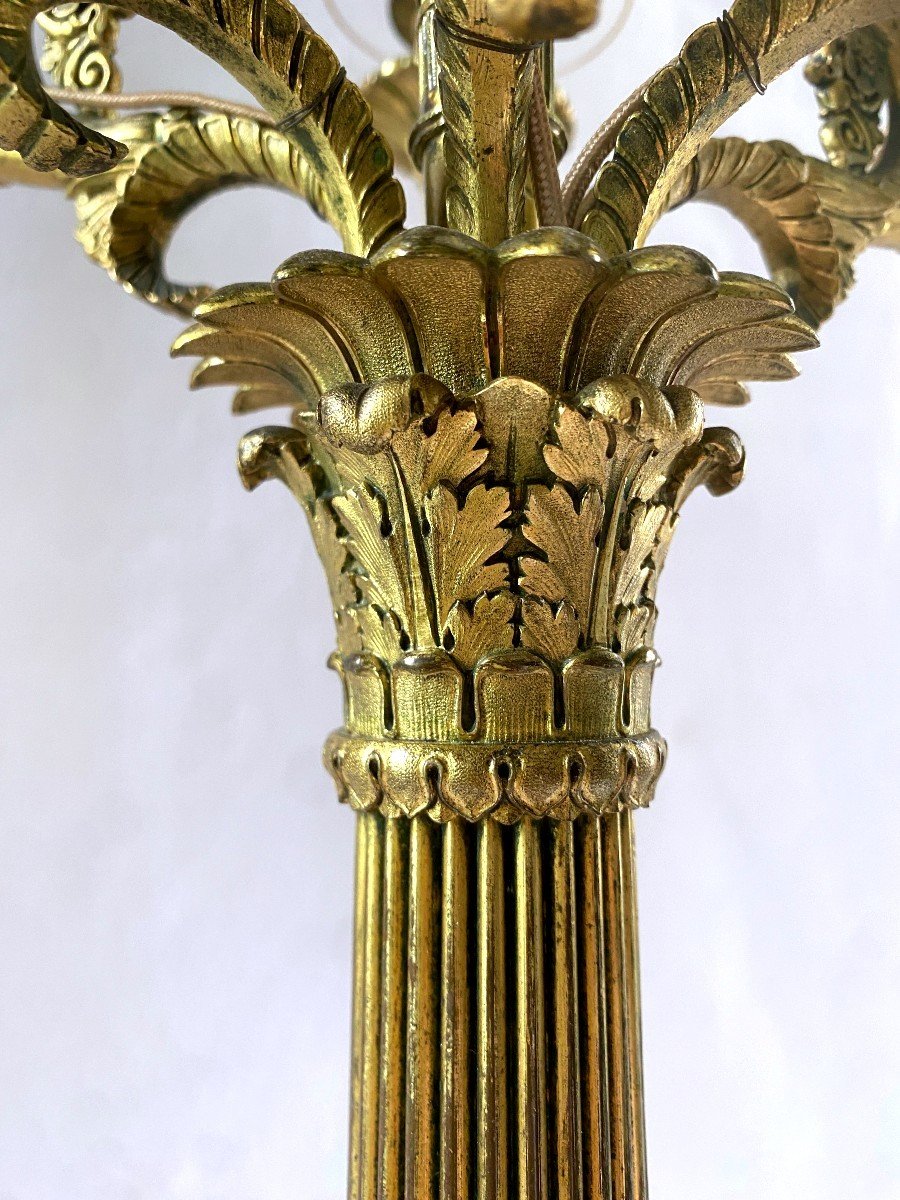 Large Gilt Bronze Candelabra Lamp-photo-2