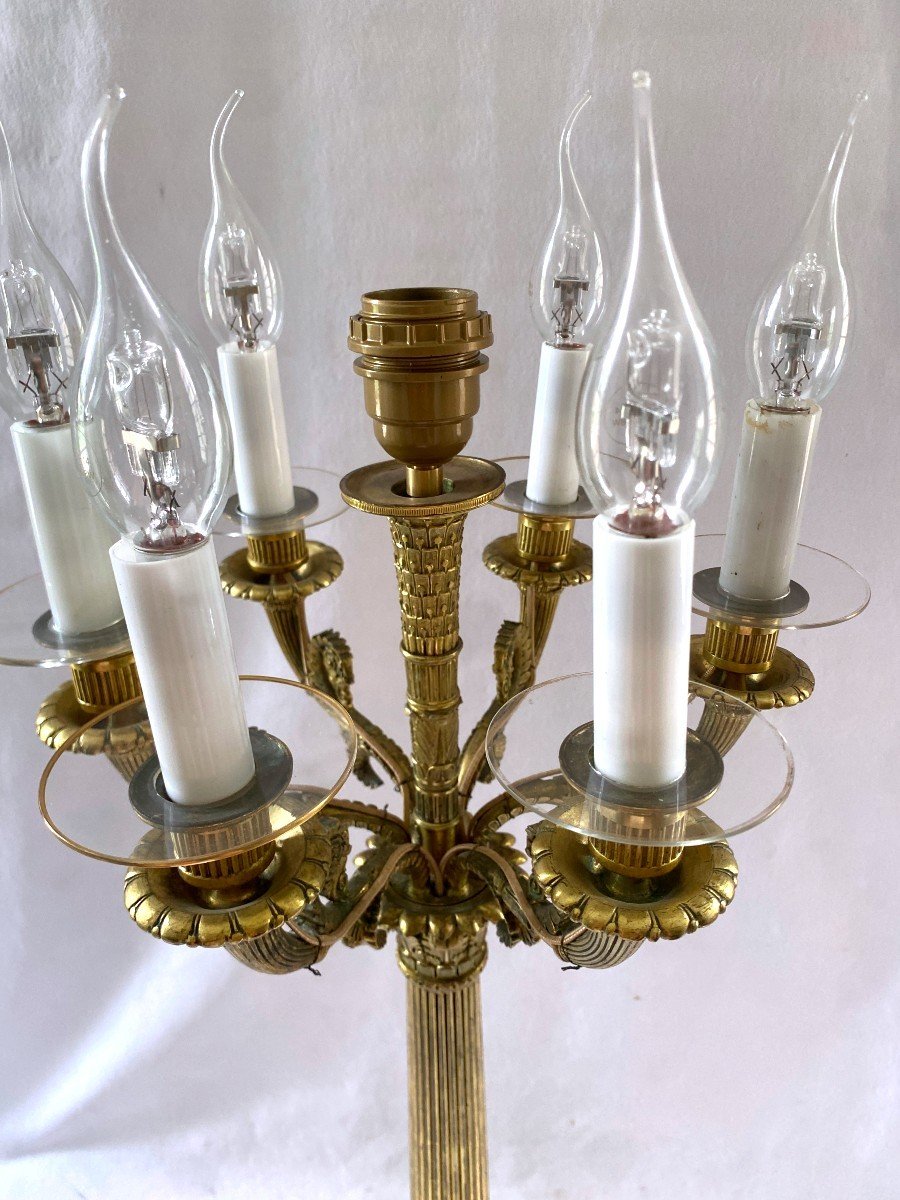 Large Gilt Bronze Candelabra Lamp-photo-4