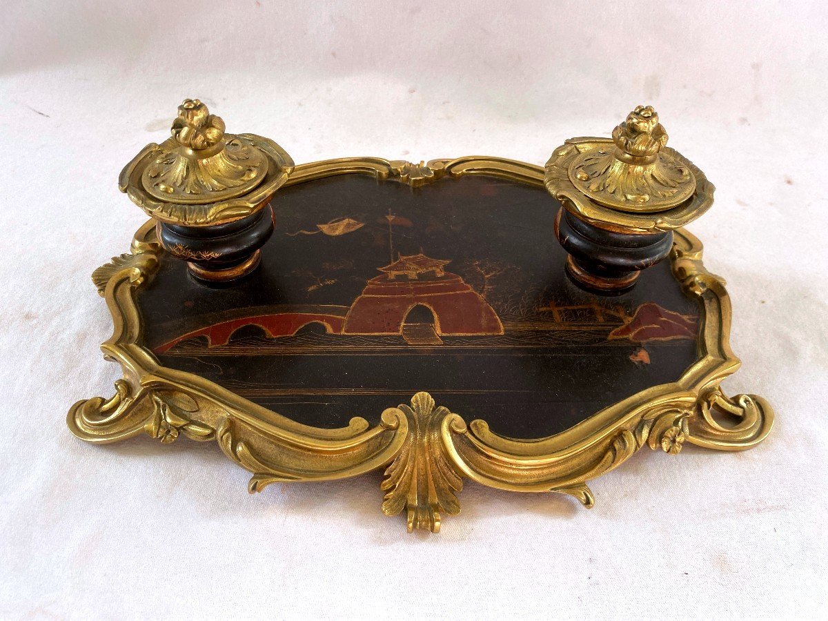 Louis XV Style Lacquer And Gilt Bronze Inkwell-photo-2