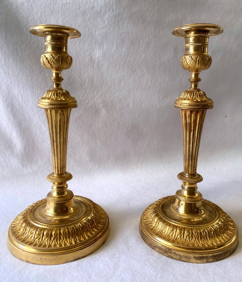 Pair Of Directoire Gilt Bronze Candlesticks-photo-3