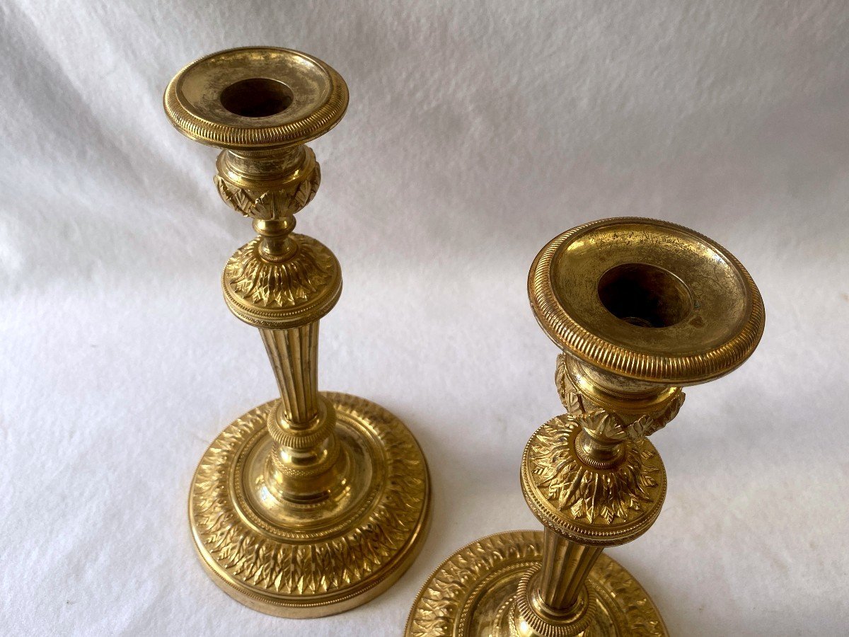 Pair Of Directoire Gilt Bronze Candlesticks-photo-5