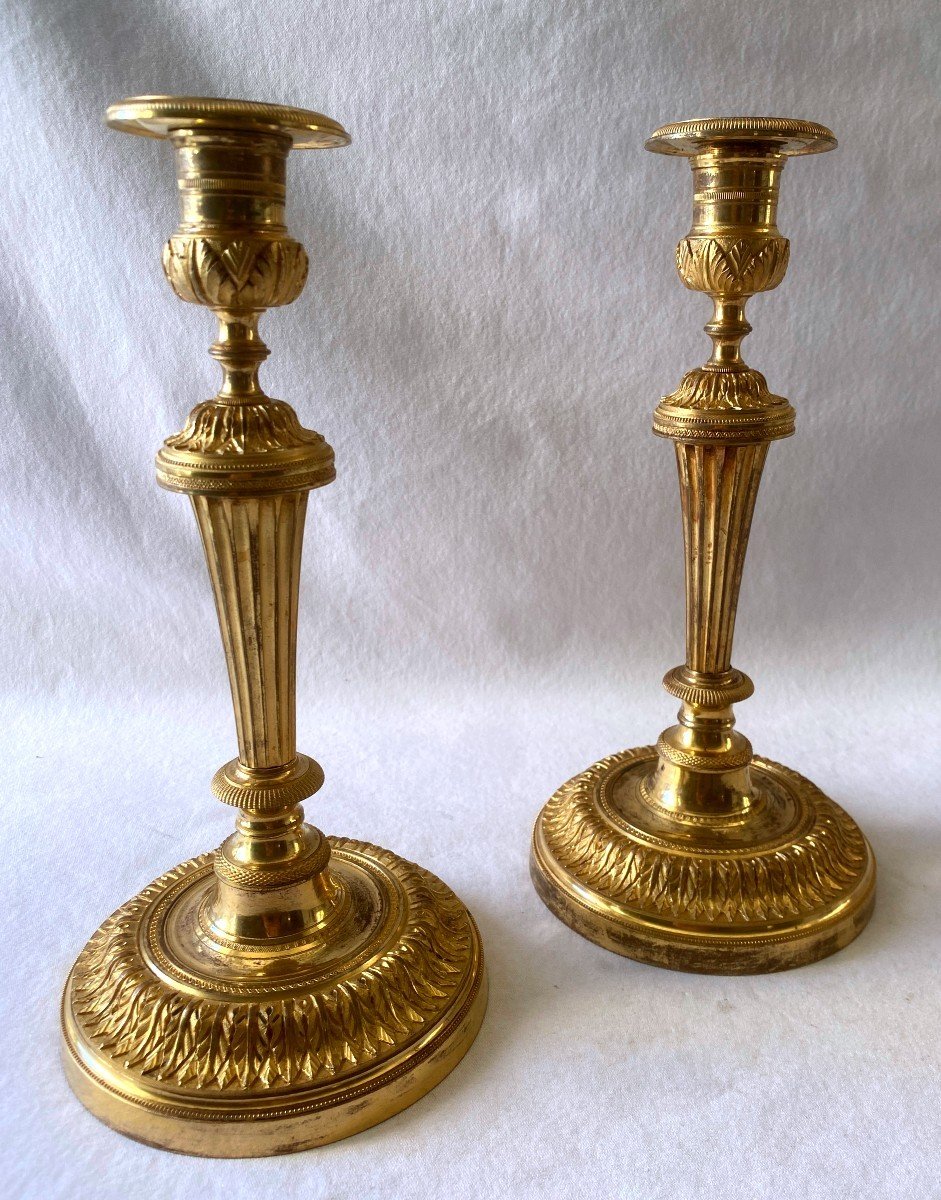 Pair Of Directoire Gilt Bronze Candlesticks