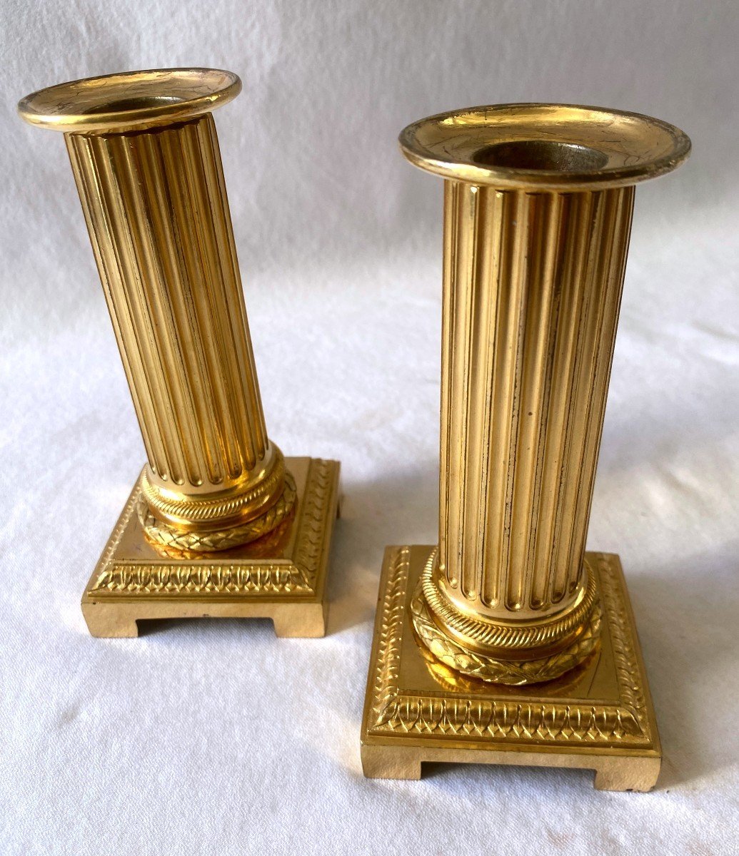 Pair Of Louis XVI Gilt Bronze Financial Candlesticks-photo-2