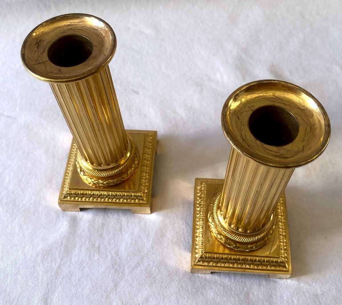 Pair Of Louis XVI Gilt Bronze Financial Candlesticks-photo-2