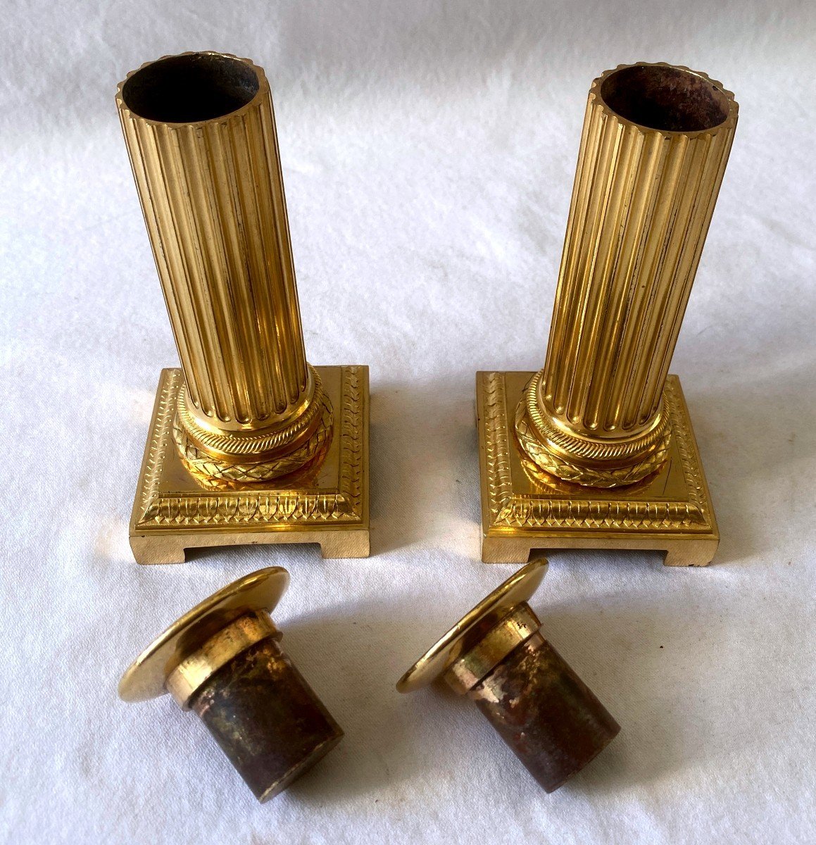 Pair Of Louis XVI Gilt Bronze Financial Candlesticks-photo-3