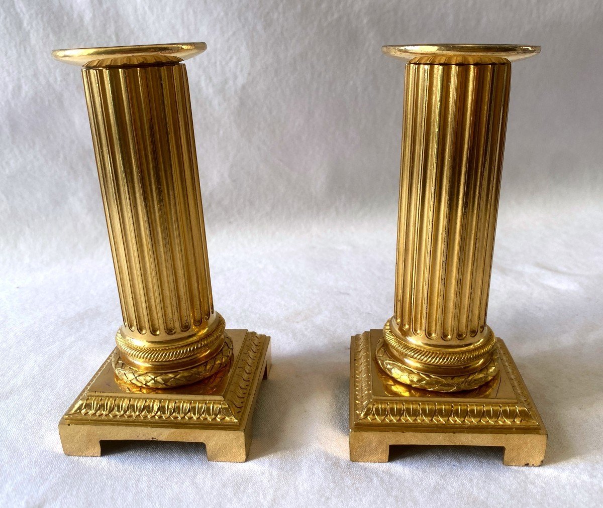 Pair Of Louis XVI Gilt Bronze Financial Candlesticks