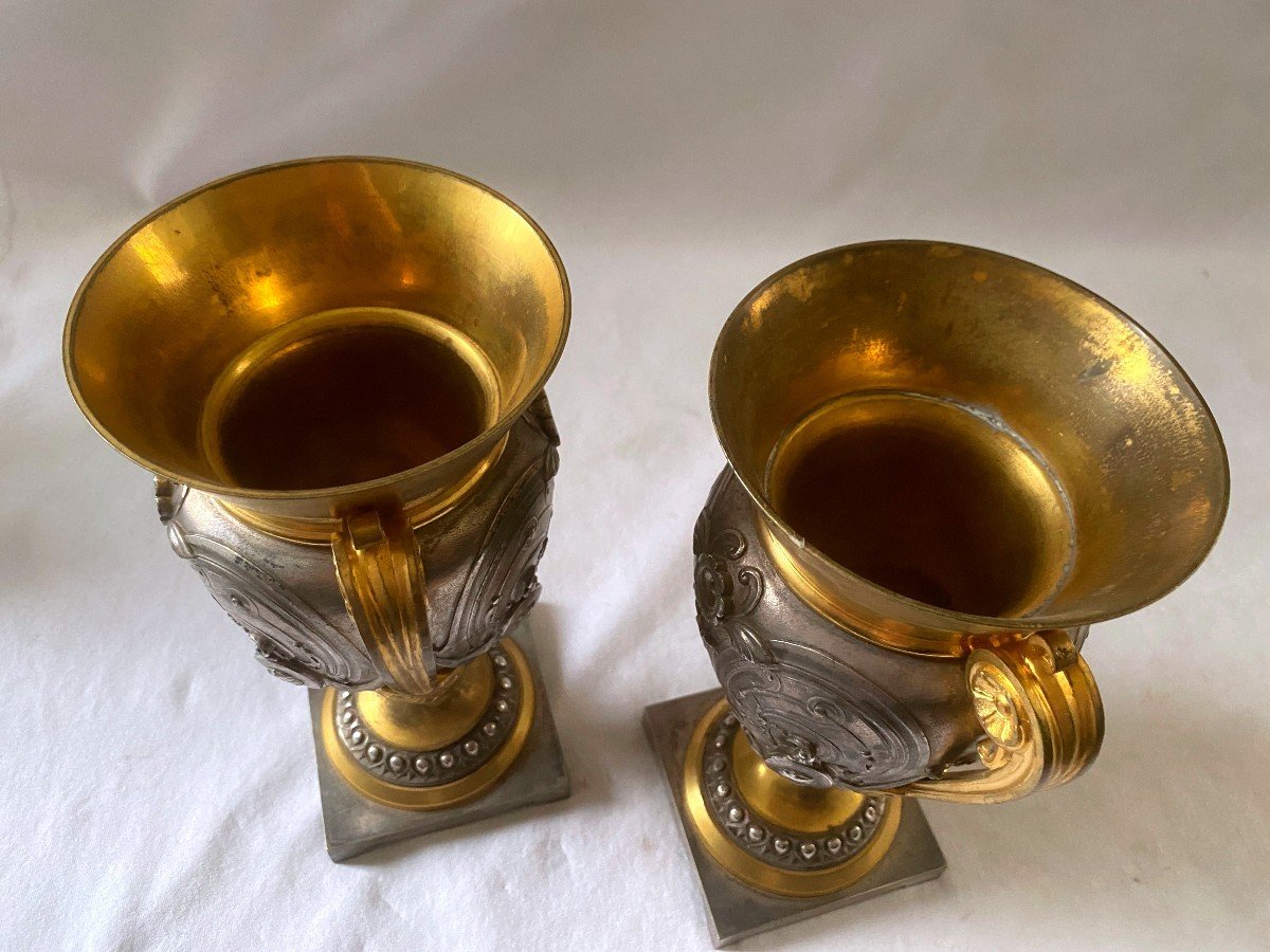 Pair Of Vases Signed Oudry In Gilt And Silver Bronze-photo-7