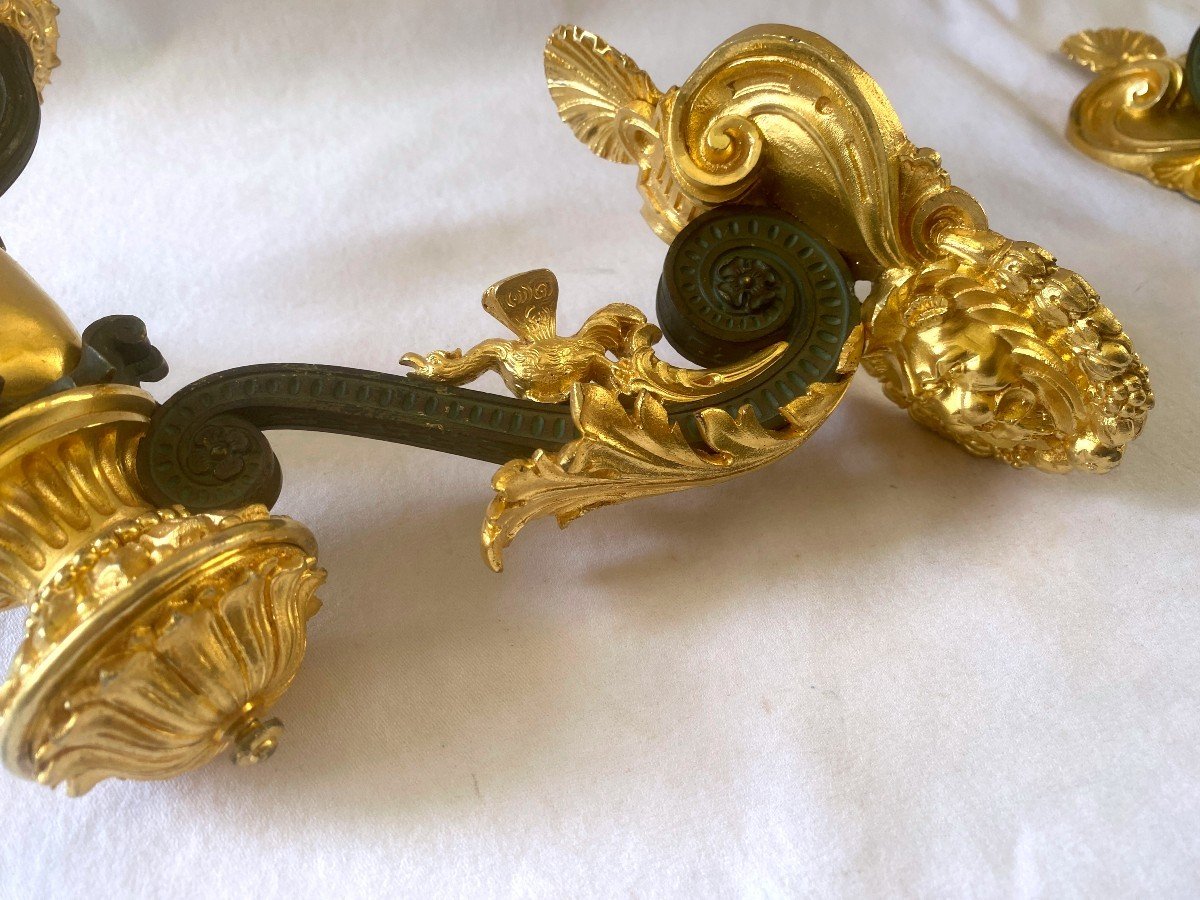 Pair Of Gilt And Patinated Bronze Wall Lights-photo-1