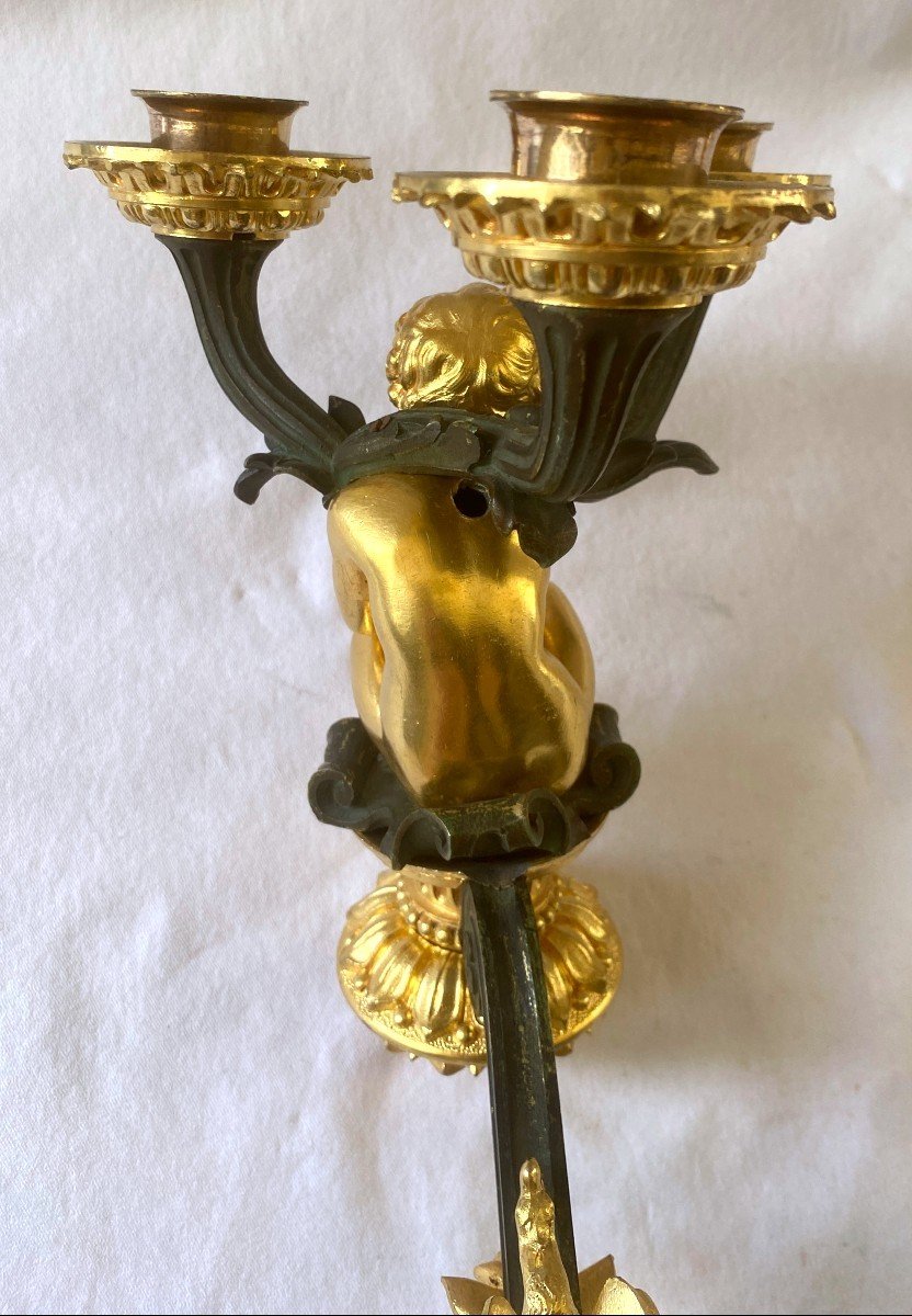 Pair Of Gilt And Patinated Bronze Wall Lights-photo-7