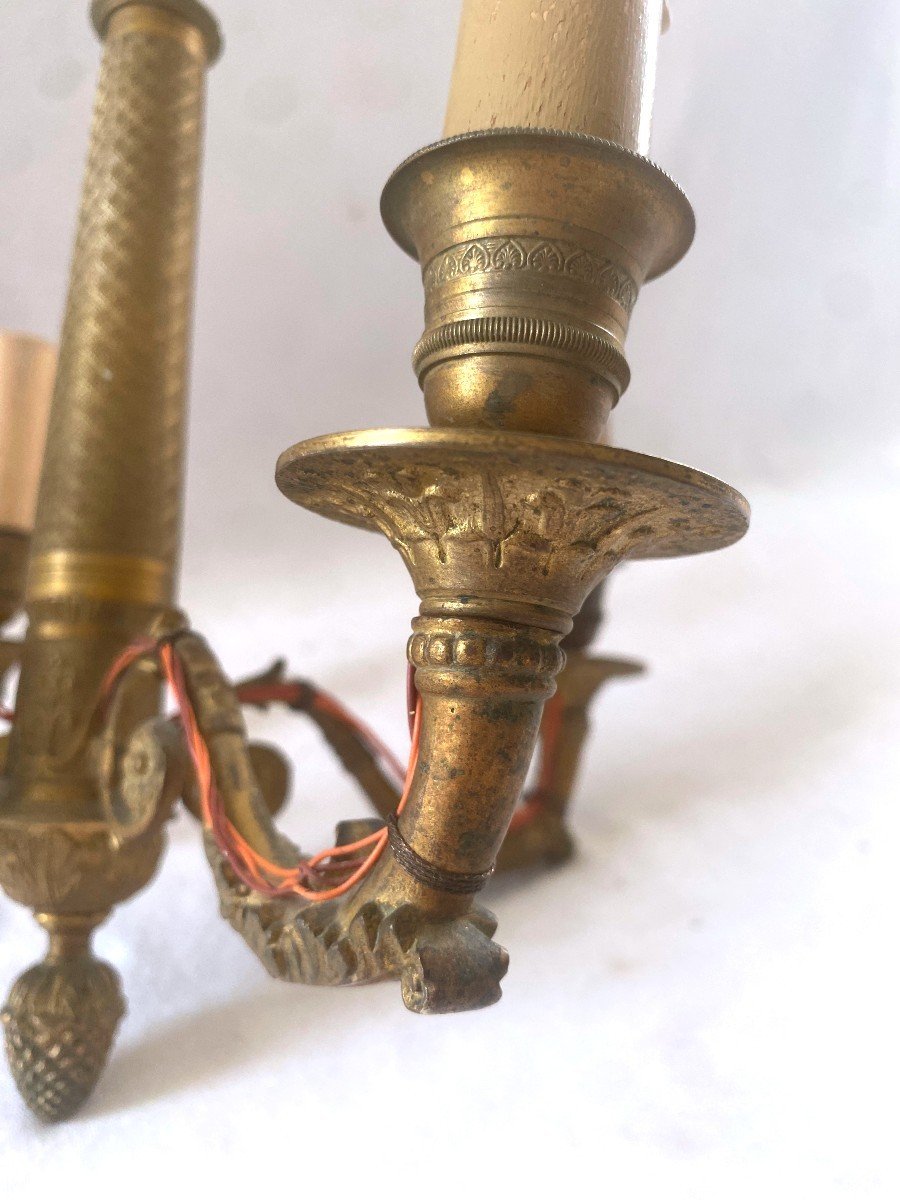 Petit Lustre De Style Empire En Bronze Doré-photo-3