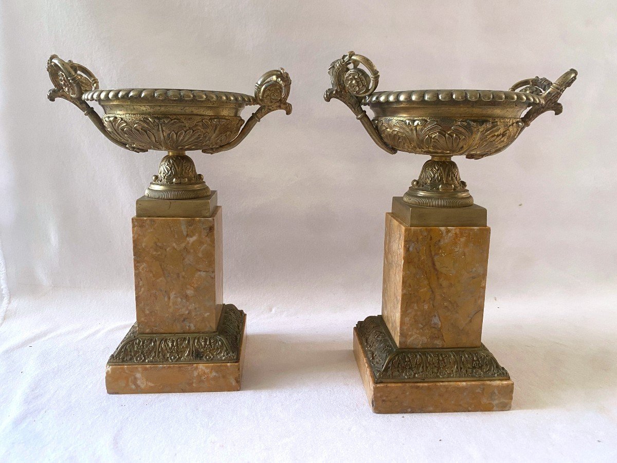 Large Pair Of Bronze And Marble Casseroles