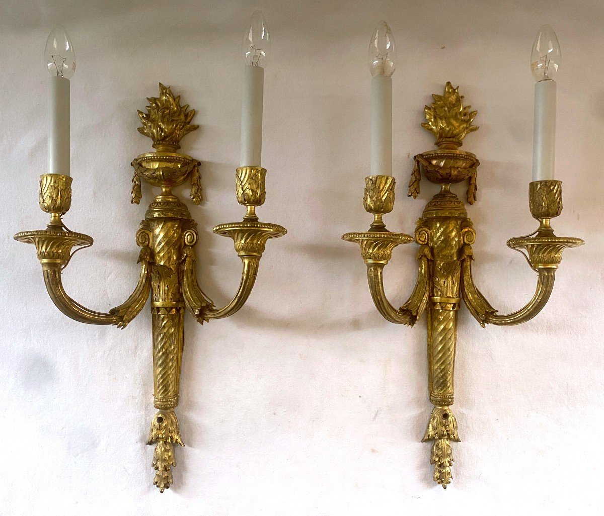 Pair Of Louis XVI Gilt Bronze Wall Lights By Prieur