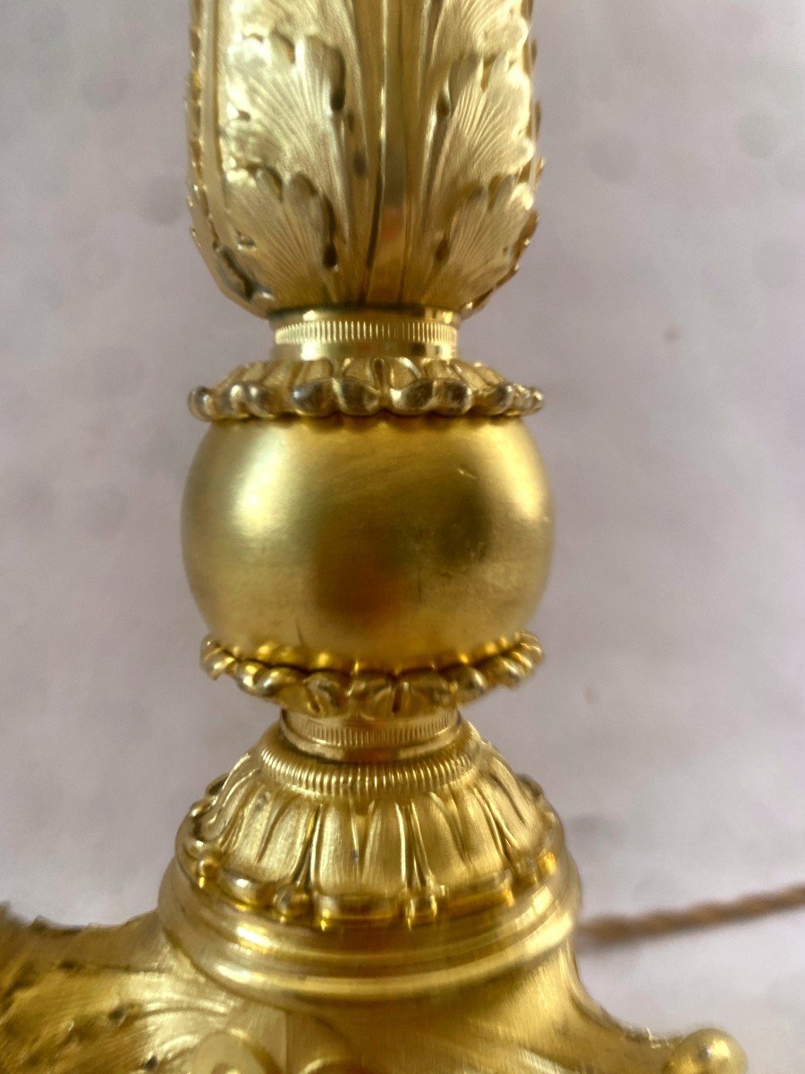 Empire Period Candelabra Lamp In Gilt Bronze -photo-4