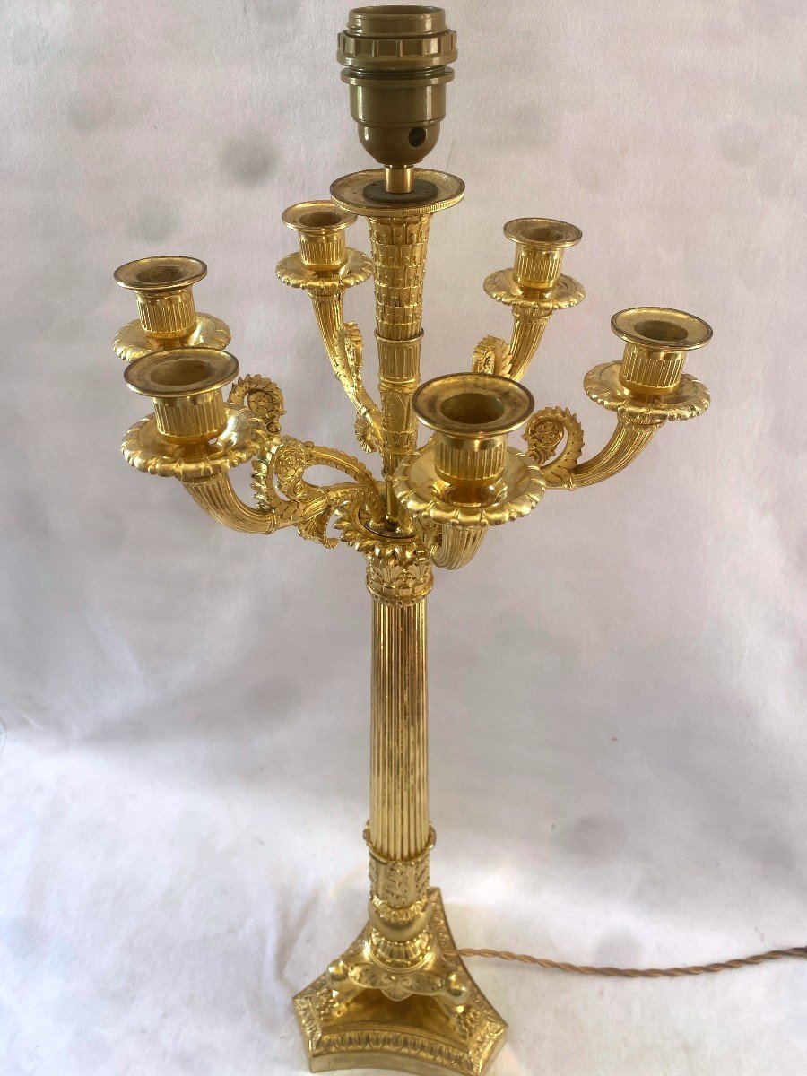 Empire Period Candelabra Lamp In Gilt Bronze -photo-2