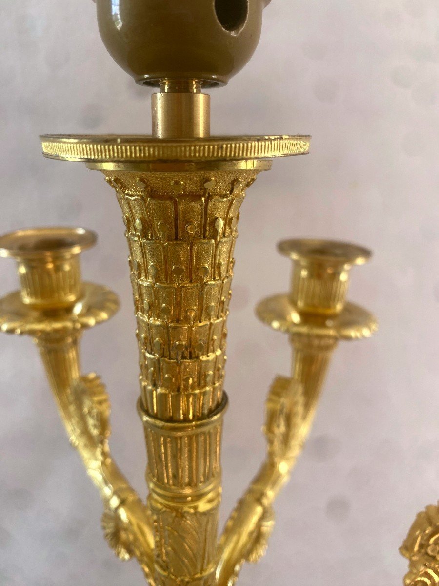 Empire Period Candelabra Lamp In Gilt Bronze -photo-3