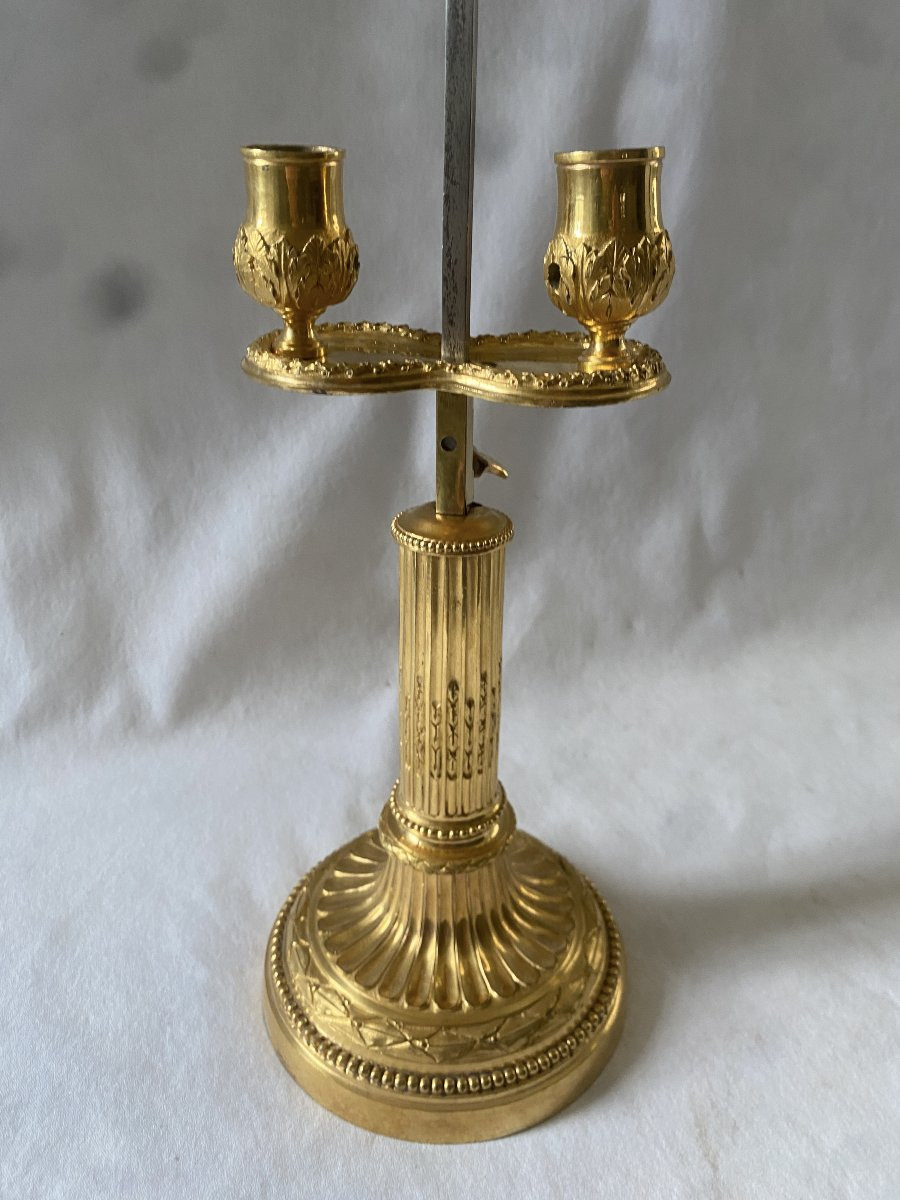 Lampe Bouillotte Louis XVI En Bronze Doré-photo-3