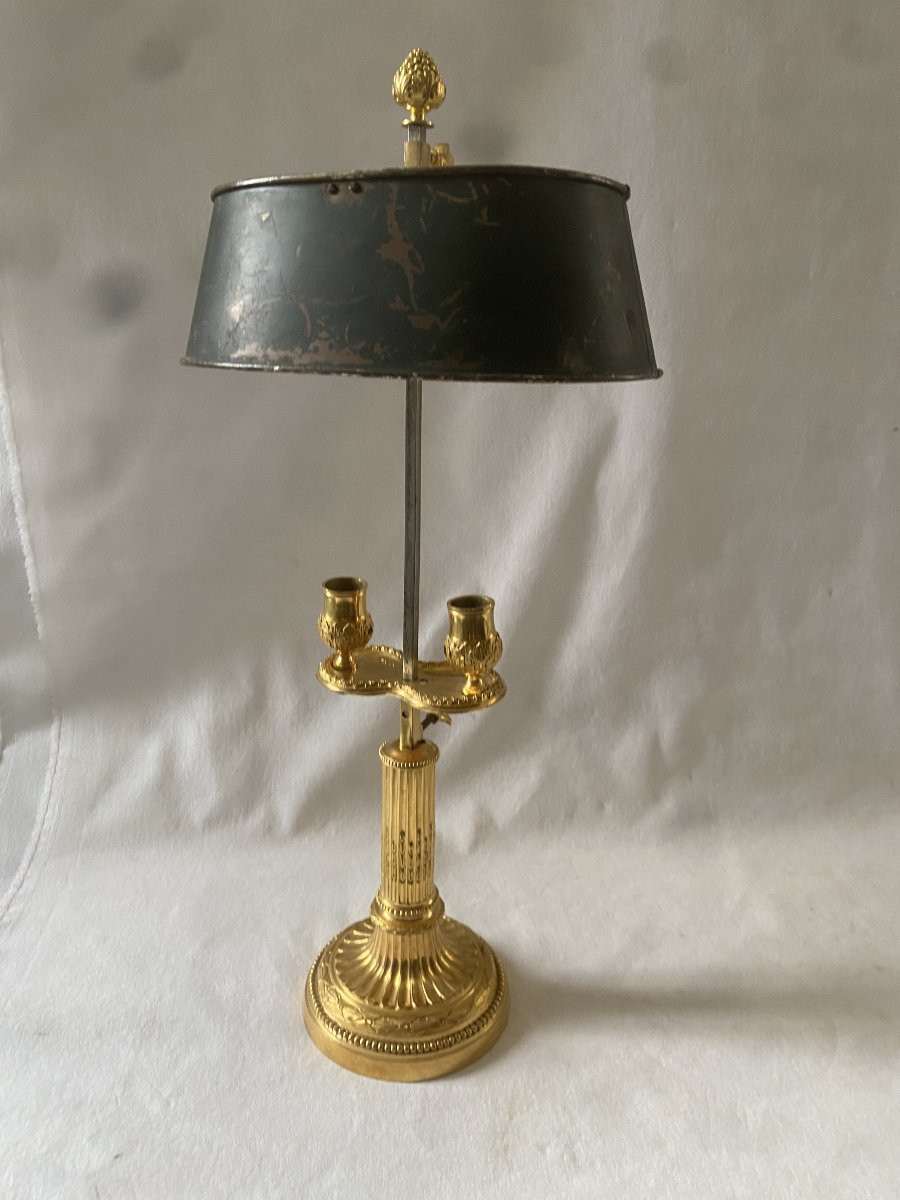 Lampe Bouillotte Louis XVI En Bronze Doré-photo-1