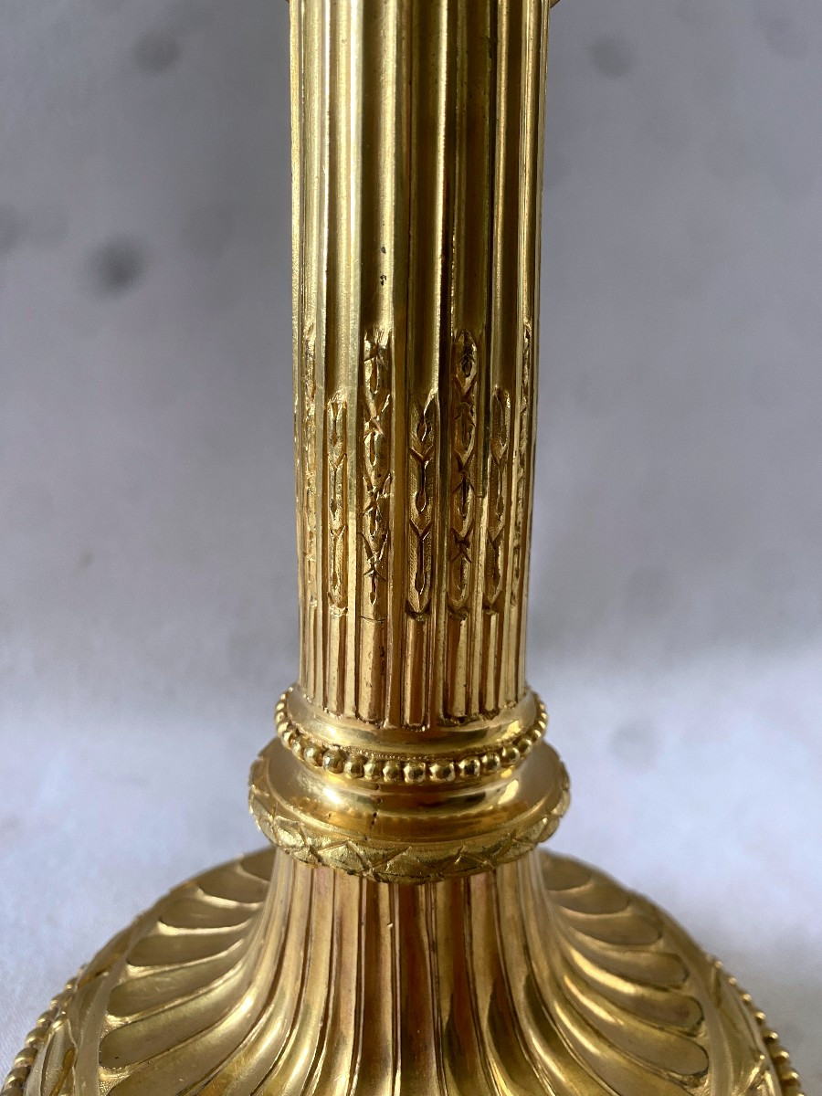 Lampe Bouillotte Louis XVI En Bronze Doré-photo-3