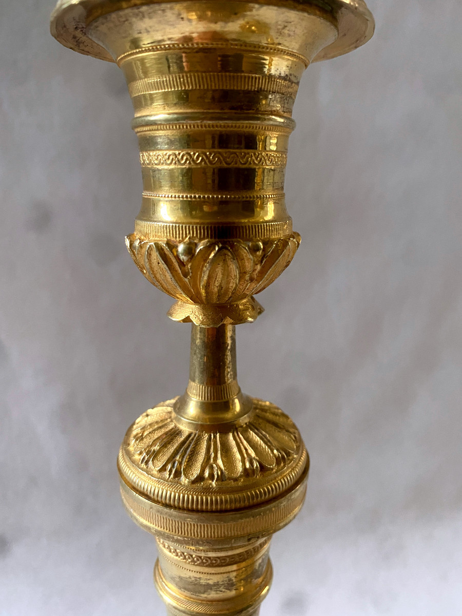 Pair Of Directory Candlesticks In Gilt Bronze-photo-1