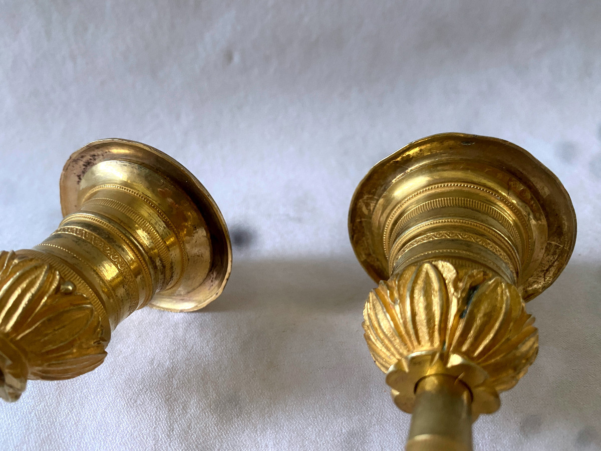 Pair Of Directory Candlesticks In Gilt Bronze-photo-2