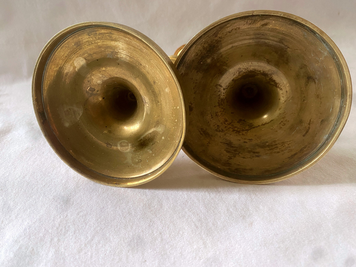 Pair Of Directory Candlesticks In Gilt Bronze-photo-3