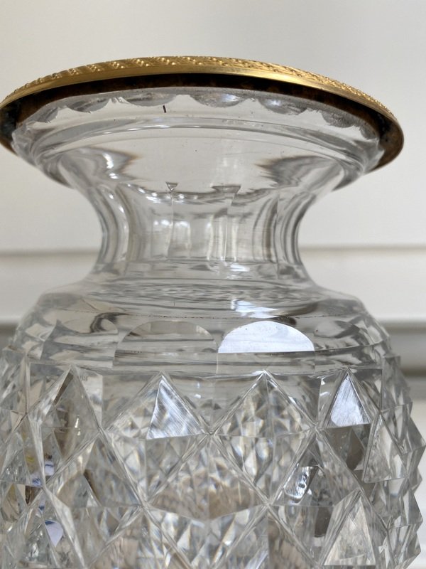 Vase d'époque Empire En Cristal Taillé Et Bronze Doré-photo-3