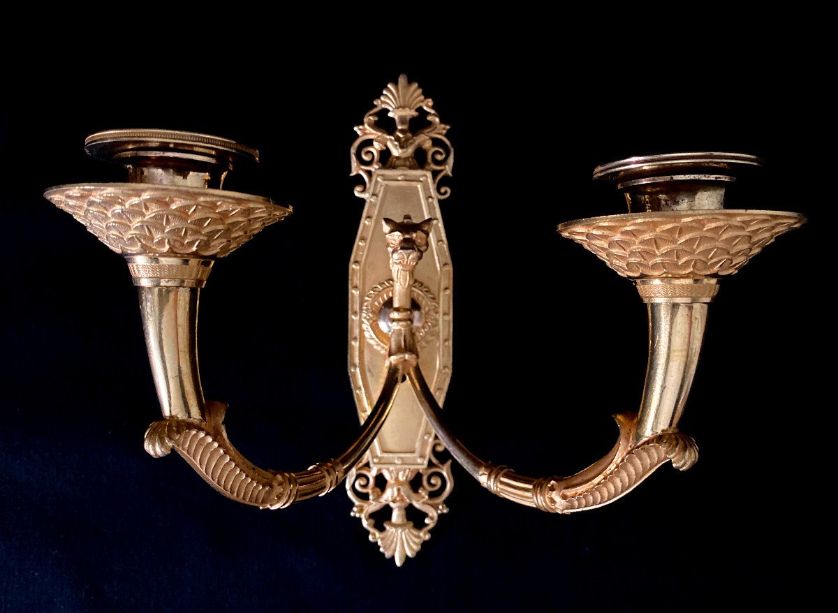 Paire d'Appliques Empire Attribuées à Feuchère En Bronze Doré-photo-4