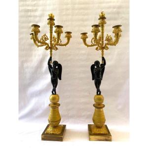 Empire Candelabra In Gilt And Patinated Bronze