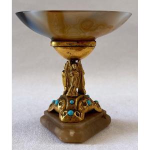 Cup In Agate And Gilt Bronze Signed Garnesson Palais Royal