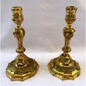 Louis XV Candlesticks With The Arms Of The Count Of Jonzac