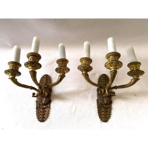 Pair Of Empire Style Gilt Bronze Sconces