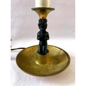 Empire Style Candlestick Lamp In Bronze 