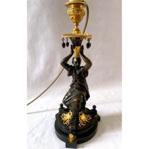 Chinese Candlestick In Bronze Mounted As A Lamp