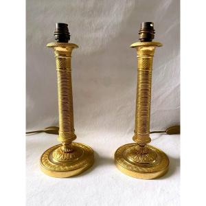 Empire Candlesticks In Gilt Bronze Mounted As A Lamp