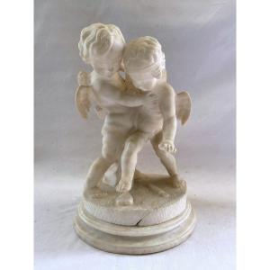 Alabaster Sculpture Cupid And Love By Falconnet